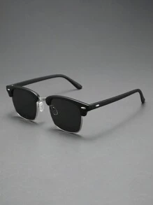 1pc Fashionable Men's Casual Versatile Half-Rim Glasses - Silver Frame Gray Film - View 1