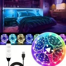 1 套 1m、2m、3m、4m、5m LED 3 键控制器 RGB 灯带，USB 供电 IP20 不防水灯带，DC5V 5050 RGB SMD 灯，30 灯/米，适用于家居装饰客厅卧室电视背景