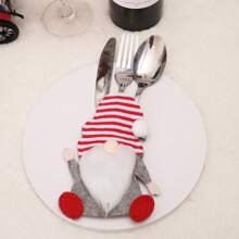 1/3/6 piezas Juego de cuchillo y tenedor con muñeco sin cara de dibujos animados, decoración navideña para mesa de comedor, decoración de cocina creativa 3D, bolsa para cubiertos, Navidad