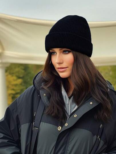 Women's Knitted Beanie Hat, Autumn Winter, Korean Style, Fashion Warm Soft Skull Cap For Cold Weather
