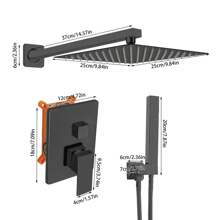 Concealed Shower Fitting Set 25x25cm Black/Silver Square Anti-Scalding Shower Set With Rain Shower Hand Shower - Black - View 4