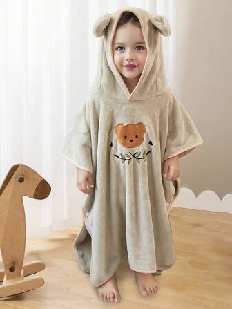 1pc Kids Cartoon Pattern Quick Dry Bath Towel, Soft & Warm Hooded Bath Robe