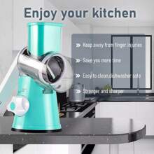 Rotary Cheese Grater With Handle Vegetable Cheese Shredder Slicer Grater For Kitchen 3 Changeable Blades For Cheese Potato Zucchini Nuts Chocolate - Green - View 6