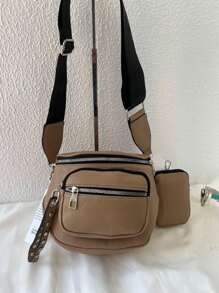 Women's Bag Kit With A Coin Purse Crossbody Bag Large Stylish Modern Blogger With Wide Strap In Pure Black - Camel - View 2