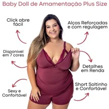 Babydoll Plus Size Postpartum Breastfeeding Set Blouse And Shorts With Lace And Adjustable Strap - 紫丁香色 - 查看 3