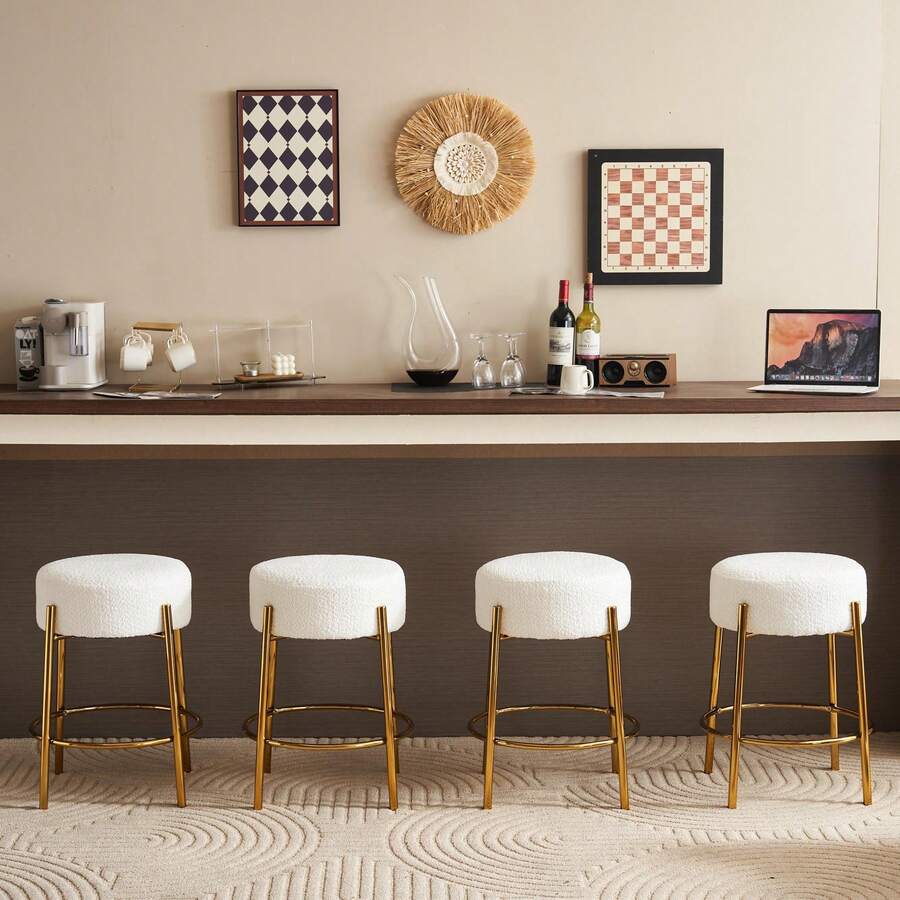HomyGoods Furniture, 24" Tall, Round Bar Stools, Set Of 2 - Contemporary Upholstered Dining Stools For Kitchens, Coffee Shops And Bar Stores - Includes Sturdy Hardware Support Legs Kitchen Barstools