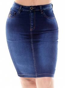 Women Denim Skirts - 深色水洗藍 - 查看 3