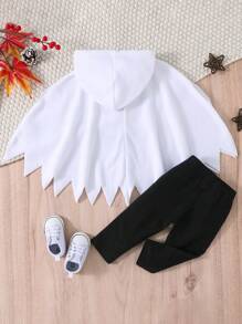 2pcs Halloween Party Outfit Set For Toddler, Smiling Face Pullover Sweater And Pants - White - View 2