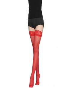 3Pairs Women's Hold-Up Stockings Black White Red Thigh Highs With Anti-Skid Narrow Lace Top Ladies Sexy Comfortable Sheer Knee High Stocking Tights Gifts For Women Girls Supplies