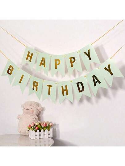 1pc Birthday Triangle Pennant Banner With Gold Foil Fish-Tail And 'Happy Birthday' Printed Decoration For Birthday Party Supplies,Christmas