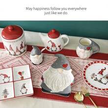 Nordic Stitching Santa Claus Bowls And Plates Tableware Set Embossed Sealed Jar Spice Jar Western Ceramic Flat Plate Cup Christmas Tableware Set,School Supplies