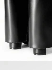 Botas altas hasta la rodilla con pliegue para mujer, tacón grueso, cremallera, puntera puntiaguda, moda de fiesta, unicolor, punk, tendencia, estilo callejero - NEGRO-PU - Ver 7