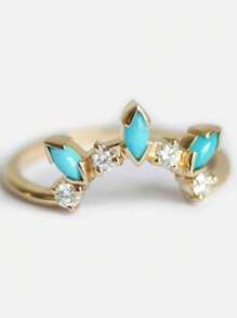 2 Cái/bộ Bộ nhẫn cưới đính đá & ngọc lam cổ điển dành cho nữ - Bạc - Xem 3