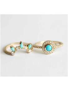 2 Cái/bộ Bộ nhẫn cưới đính đá & ngọc lam cổ điển dành cho nữ - Bạc - Xem 2