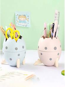 1pc Dinosaur Egg Decorated Multi-Function Storage Organizer Pen Holder, Desk Decor For Kids, Students, Makeup Brushes - Multicolor - View 3
