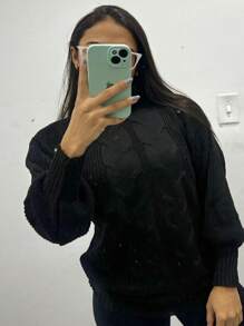 Elegance High Neck Blouse Produced In Fang Knitting With Puffed Sleeves - màu đen - Xem 6