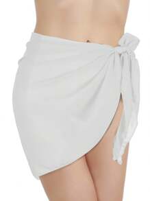 2 Pcs Swimsuit Coverups For Women Sarong Beach Wrap Sheer Short Skirt Chiffon Scarf Coverup For Swimwear Bathing Suit - 海軍藍+白色 - 查看 5