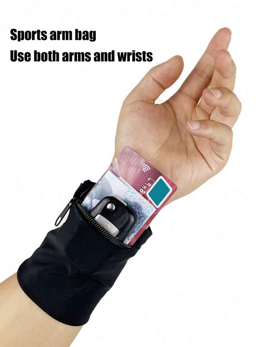 1 件黑色户外运动腕带袋、臂带手机支架，适用于骑行、健身、跑步收纳袋