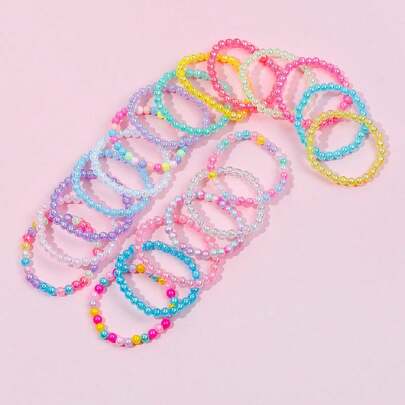 20 Cái/bộ Vòng Tay Đính Cườm Nhiều Màu Sắc Cho Bé Gái, Thích Hợp Cho Các Bữa Tiệc, Ngày Lễ Và Quà Tặng Sinh Nhật
