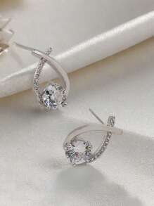 1 paire de boucles d'oreilles créoles à la mode entièrement pavées de diamants, boucles d'oreilles personnalisées pour femmes - Argent - Voir 4