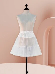 1pc Women's White Cloud Soft Tulle Skirt, Lolita Style 38CM Daily Casual Petticoat, Summer Lolita Short Candy Floss Puff Skirt Lining - White - View 1