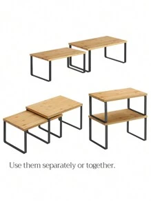 SONGMICS Spice Rack, Set Of 2 Spice Racks, Expandable Counter Organizer, Stackable Spice Holder, Metal And Engineered Wood, Black And Natural MKCS02NB - 杏色 - 查看 2