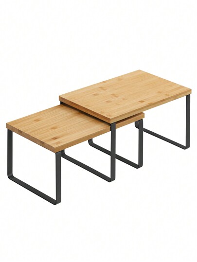 Estante para Especias, Juego de 2, Organizador de Armario, Especiero de Cocina Extensible, Negro y Natural