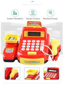 1 caja Juguete de caja registradora, juguete de casa de juegos para niños, simulador de escáner de caja registradora de supermercado con luces y sonidos, juguete educativo para niños y niñas de 3+ años, set de regalo (algunos accesorios son aleatorios, baterías no incluidas) - Rojo - Ver 13