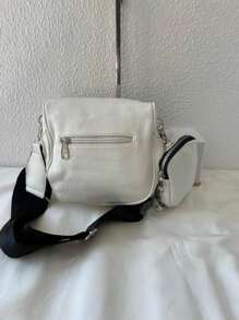 Women's Bag Kit With A Coin Purse Crossbody Bag Large Stylish Modern Blogger With Wide Strap In Pure Black - White - View 3