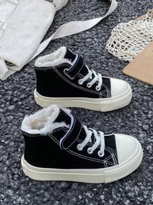 White Canvas Shoes, Toddler Casual High Top Sneakers, Boys Girls Fashion Low Top Lace Up Soft Sole Trainers, Spring Autumn Korean Style Classic High Top Canvas Shoes, Skateboard Children Shoes