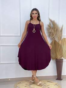 MIDI DRESS WITH STRAP - Maroon - View 1