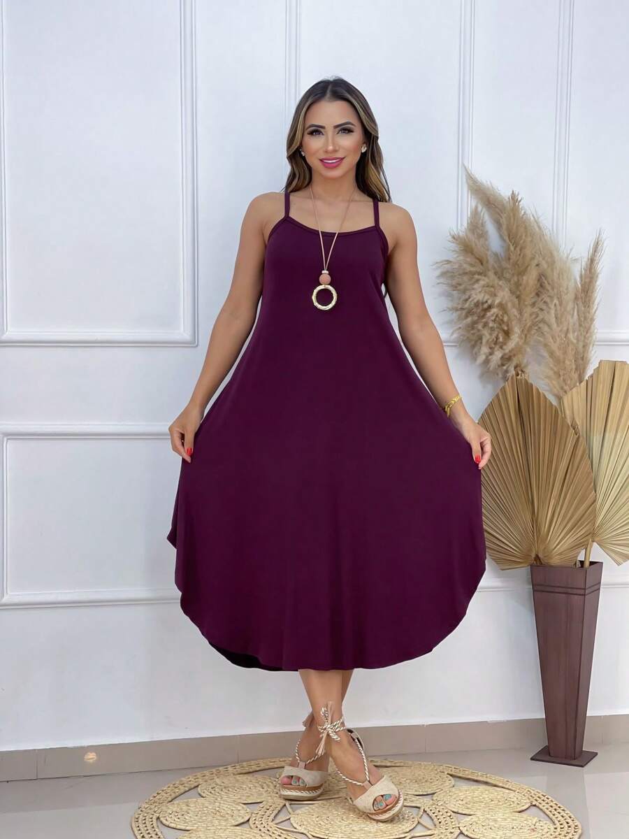 MIDI DRESS WITH STRAP - Maroon - View 1