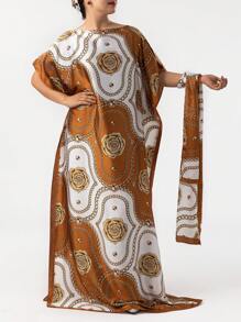 2 chiếc váy dài tay rộng rãi thời trang xuân hè thu satin giả lụa mềm mại họa tiết hoa thường ngày kèm khăn choàng nhỏ 29"*168" khăn choàng đa năng maxi ngày lễ tình nhân ngày lễ tình nhân - Nhiều màu - Xem 5