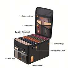 File Box With Lock, Fireproof Box File Storage Organizer Anti-Static Box, Collapsible Fireproof Document Box Filing Box With Handle, Portable Home Office Safe For Hanging Letter/Legal Folder - Black - View 5