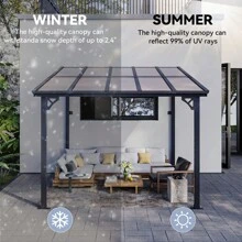 AOXUN 10'x10' / 12'10' Gazebo, Wall Mounted Gazebos Pergola, Outdoor Patio, Gazebo Awnings With Sloped Roof - 灰色 - 查看 4