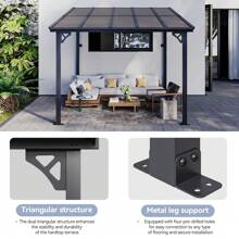 AOXUN 10'x10' / 12'10' Gazebo, Wall Mounted Gazebos Pergola, Outdoor Patio, Gazebo Awnings With Sloped Roof - 灰色 - 查看 5