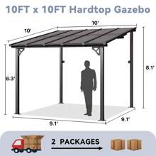 AOXUN 10'x10' / 12'10' Gazebo, Wall Mounted Gazebos Pergola, Outdoor Patio, Gazebo Awnings With Sloped Roof - 灰色 - 查看 7