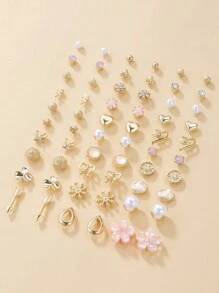 1 套 30 对时尚金属树、贝壳、珍珠、心形女士耳环礼品套装情人节、妈妈、母亲、母亲节、礼物 - 彩色 - 查看 5