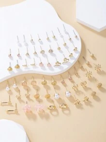 1 套 30 对时尚金属树、贝壳、珍珠、心形女士耳环礼品套装情人节、妈妈、母亲、母亲节、礼物 - 彩色 - 查看 6
