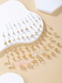 1 套 30 对时尚金属树、贝壳、珍珠、心形女士耳环礼品套装情人节、妈妈、母亲、母亲节、礼物 - 彩色 - 查看 2