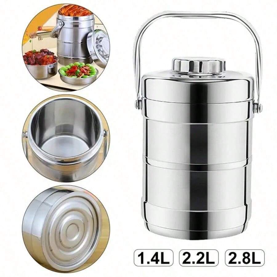 Hộp đựng thức ăn dung tích lớn, hộp đựng đồ dùng cá nhân di động, hộp cơm giữ nhiệt, hộp đựng súp, hộp cơm bento dã ngoại, quà Giáng sinh. - Bạc - Xem 1