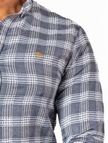 Camisa Hombre Casual Slim Fit Gris Rayas Blancas Moon & Rain - Gris - Ver 6