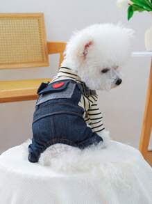 PETCIRCLE 1 quần áo thú cưng, phụ kiện trang phục cho chó mèo, quần yếm cổ điển in hình trái tim sọc - Nhiều màu - Xem 4