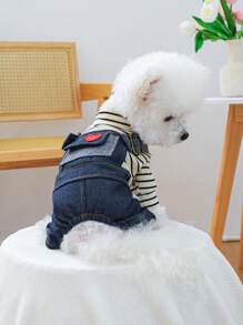 PETCIRCLE 1 quần áo thú cưng, phụ kiện trang phục cho chó mèo, quần yếm cổ điển in hình trái tim sọc - Nhiều màu - Xem 1