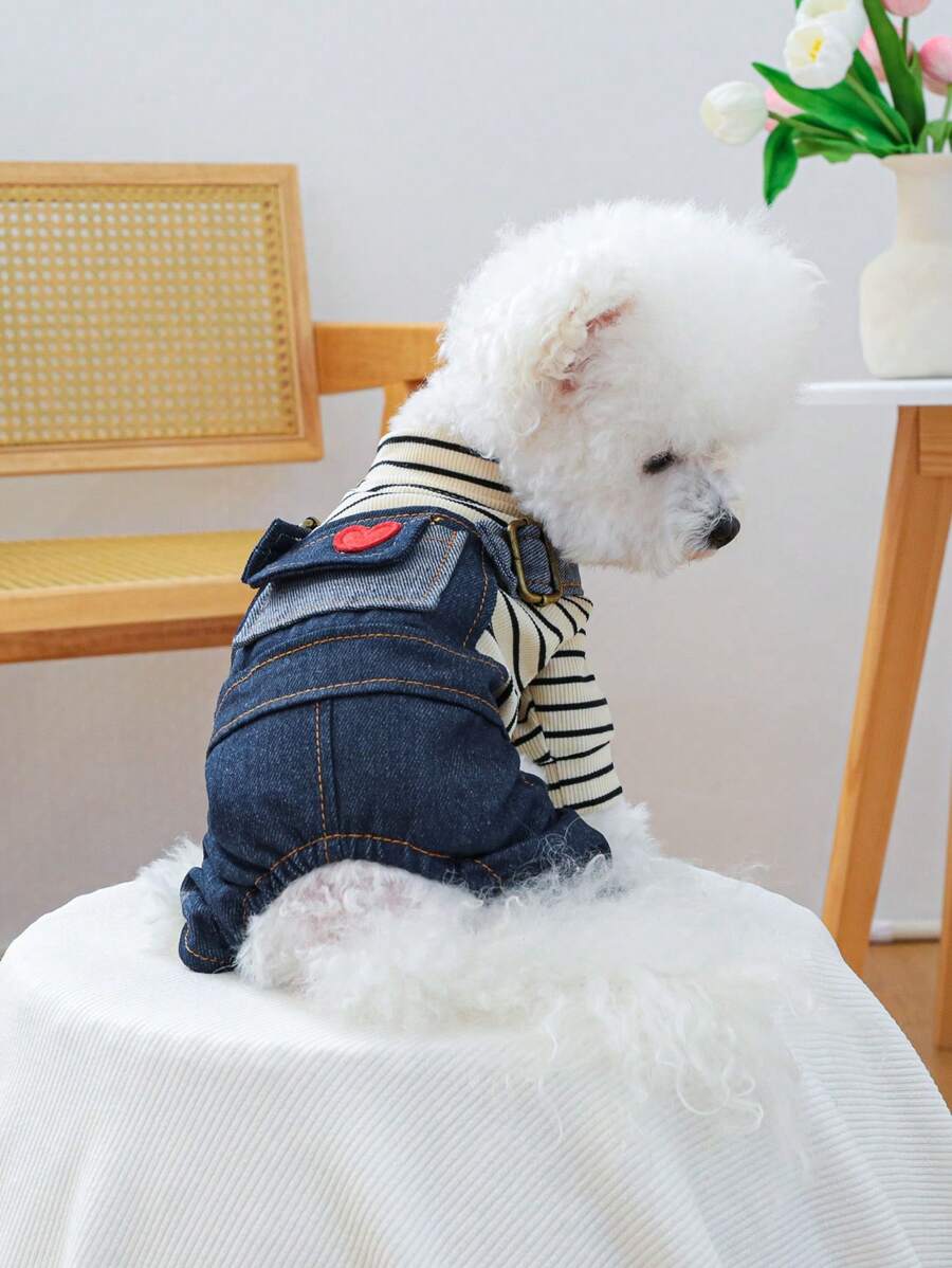 PETCIRCLE 1 quần áo thú cưng, phụ kiện trang phục cho chó mèo, quần yếm cổ điển in hình trái tim sọc - Nhiều màu - Xem 1