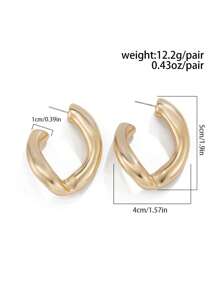 1 对复古几何不对称波浪金属圆耳环