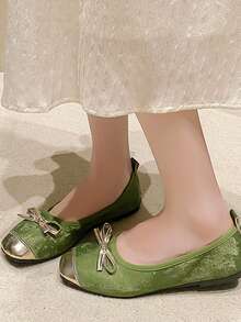 女士休闲时尚一脚蹬透气可爱平底鞋，采用绒面革衬里，内衬柔软舒适 - 綠色 - 查看 2