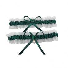 Bridal Heart-Shaped Crystal Tulle Garter Sexy Faux Pearl Sash Ribbon Bow Leg Ring, Wedding Party Accessory - Multicolor - View 1