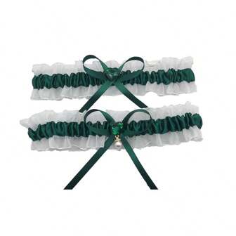 新娘心形水晶薄纱吊袜带性感仿珍珠腰带蝴蝶结腿环，婚礼派对配饰