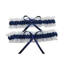 Bridal Heart-Shaped Crystal Tulle Garter Sexy Faux Pearl Sash Ribbon Bow Leg Ring, Wedding Party Accessory - Multicolor - View 7